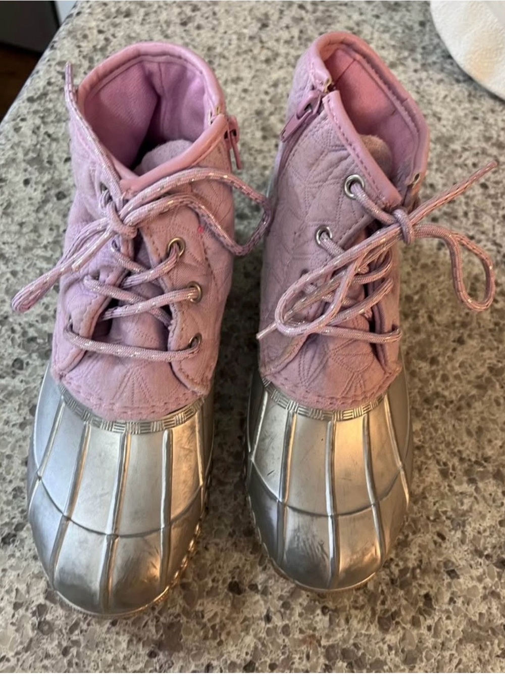 Magellan Outdoors Pink Quilted Kids Duck Boots with Silver Toe